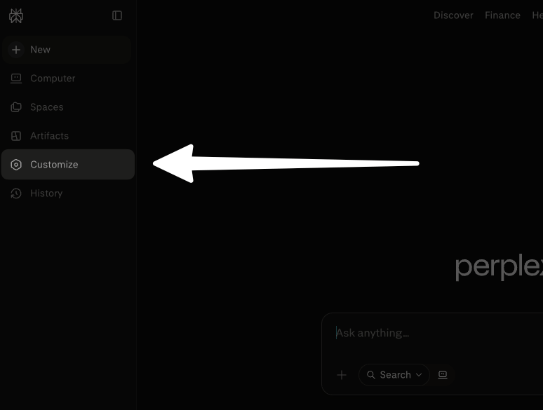 Perplexity Customize menu option